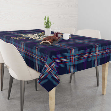 Nevoy Tartan Tablecloth with Clan Crest and the Golden Sword of Courageous Legacy