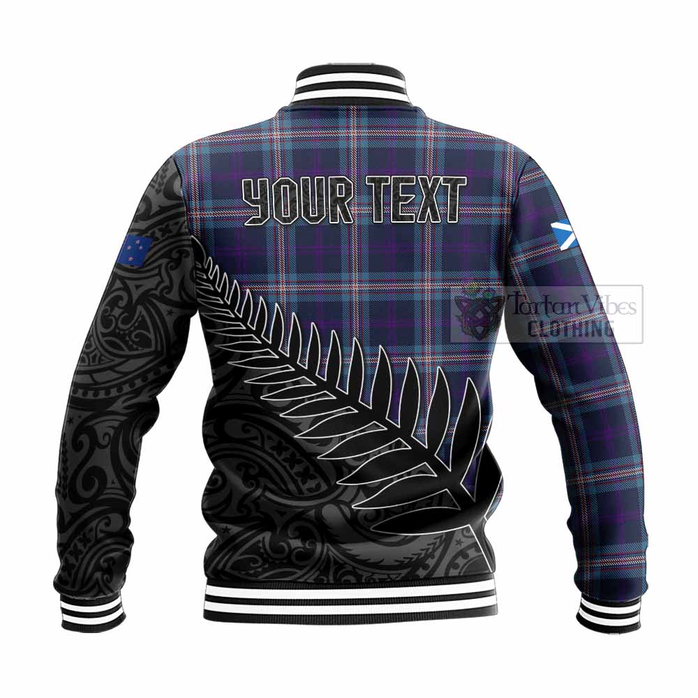 Tartan Vibes Clothing Nevoy Crest Tartan Baseball Jacket with New Zealand Silver Fern Half Style