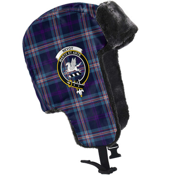 Nevoy Tartan Winter Trapper Hat with Family Crest
