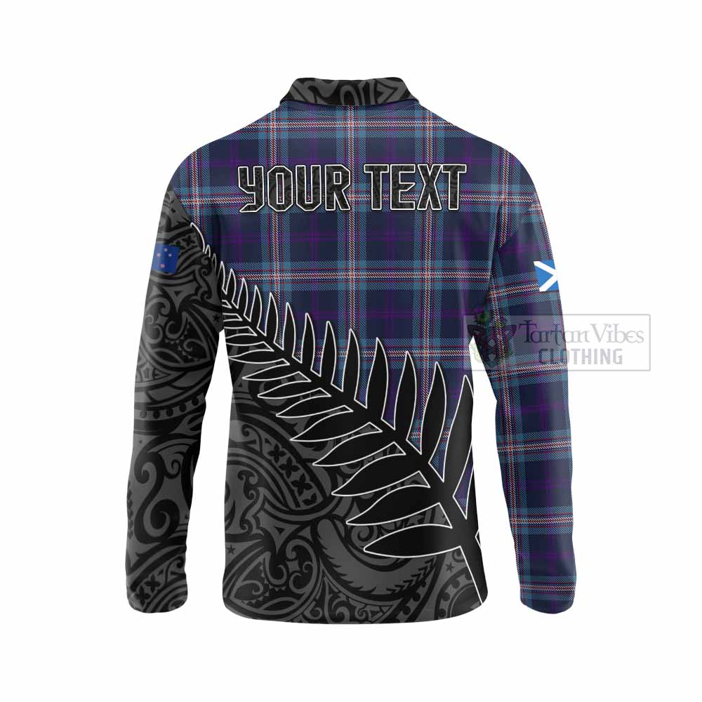 Tartan Vibes Clothing Nevoy Crest Tartan Long Sleeve Polo Shirt with New Zealand Silver Fern Half Style