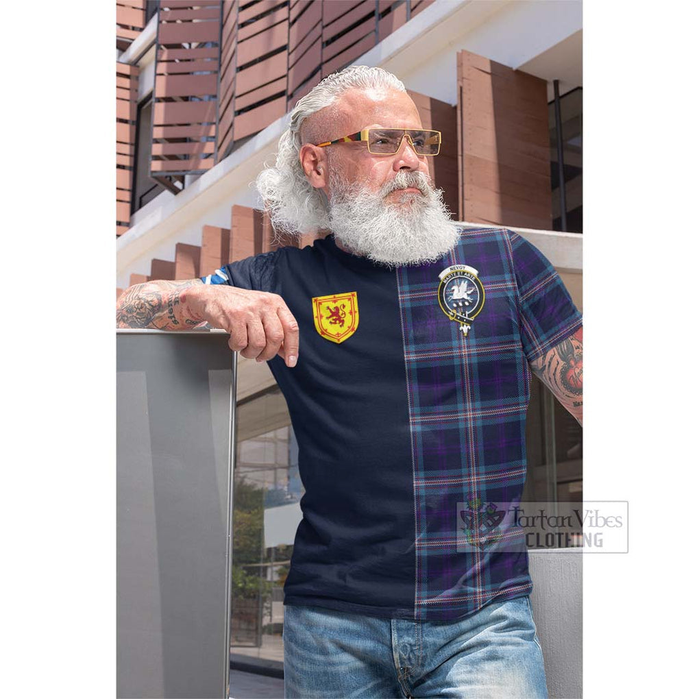 Tartan Vibes Clothing Nevoy Tartan Cotton T-shirt with Scottish Lion Royal Arm Half Style