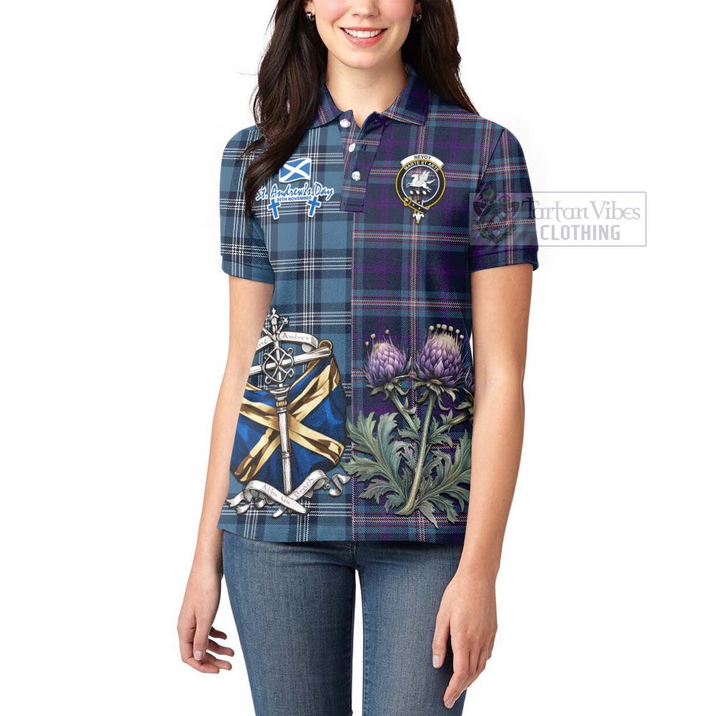 Tartan Vibes Clothing Nevoy Tartan Women's Polo Shirt Happy St. Andrew's Day Half Tartan Style