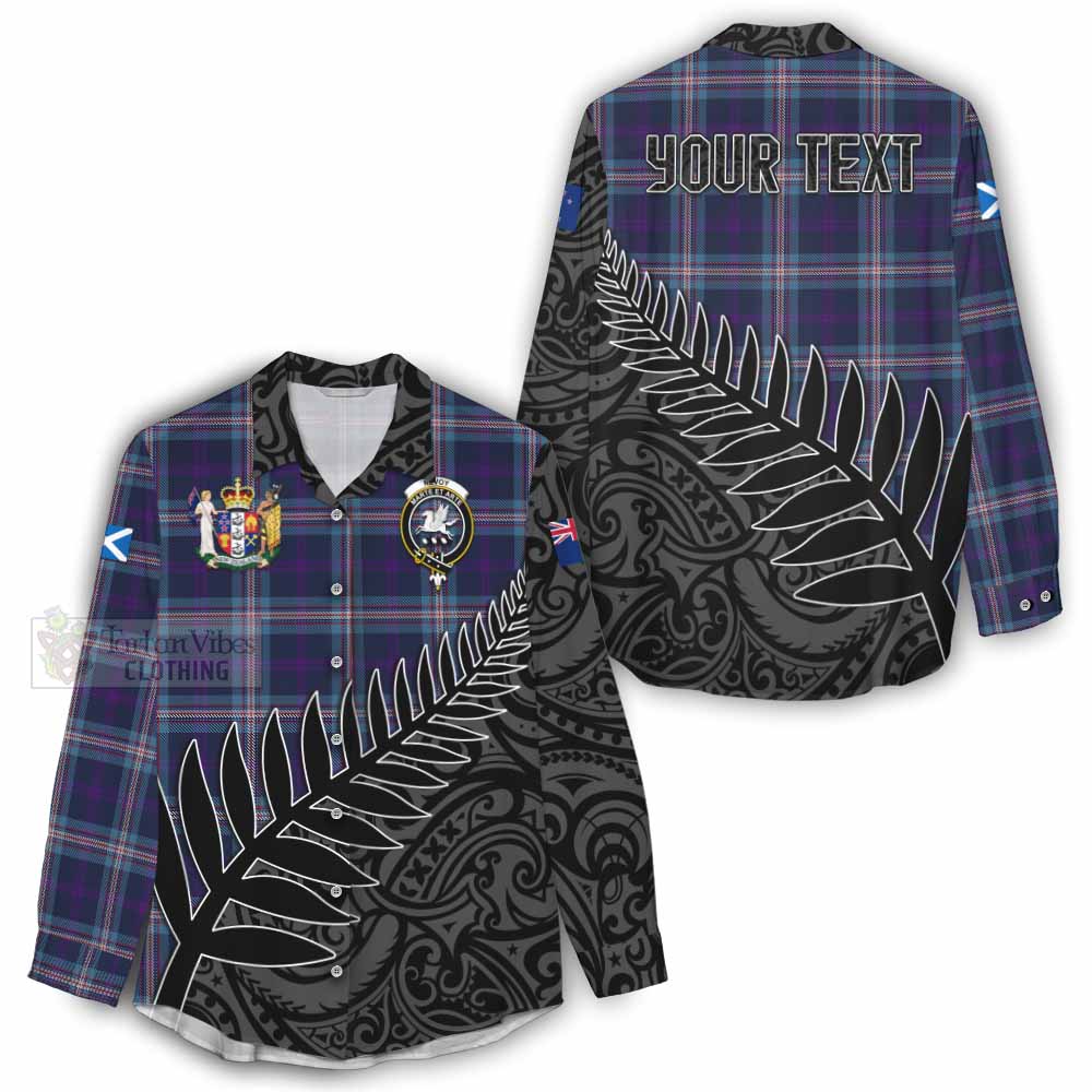 Tartan Vibes Clothing Nevoy Crest Tartan Women's Casual Shirt with New Zealand Silver Fern Half Style