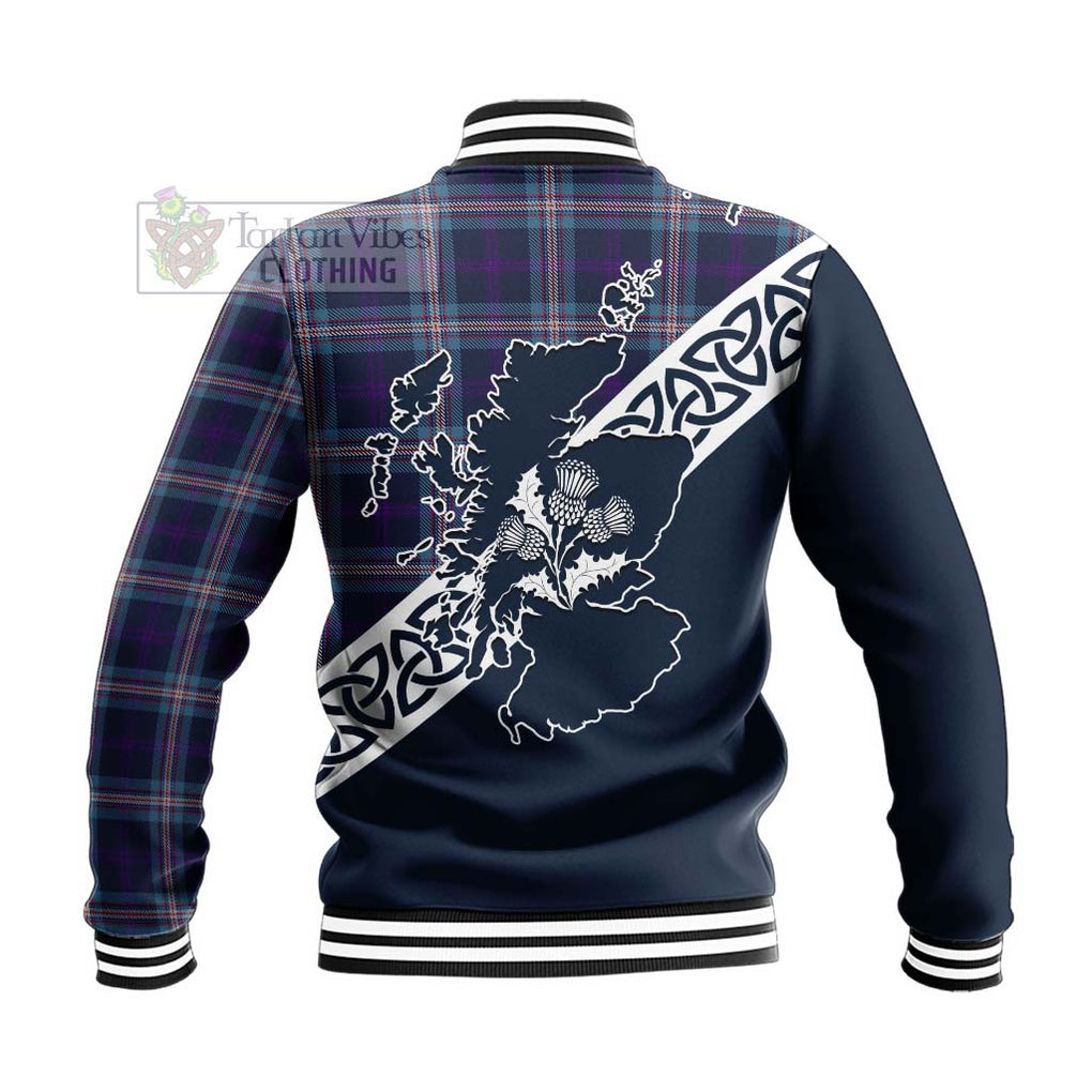 Tartan Vibes Clothing Nevoy Tartan Baseball Jacket Featuring Thistle and Scotland Map