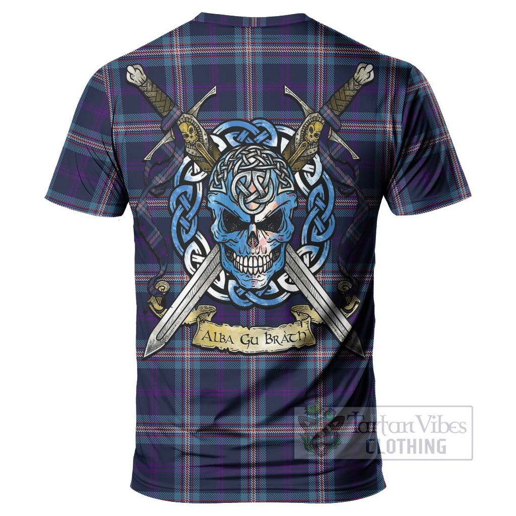 Tartan Vibes Clothing Nevoy Tartan T-Shirt with Family Crest Celtic Skull Style