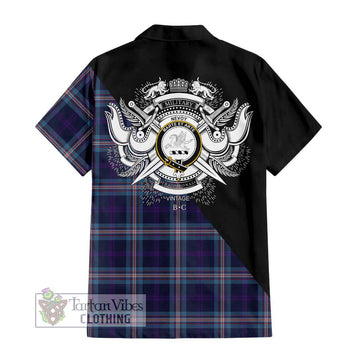 Nevoy Tartan Short Sleeve Button Shirt with Family Crest and Military Logo Style