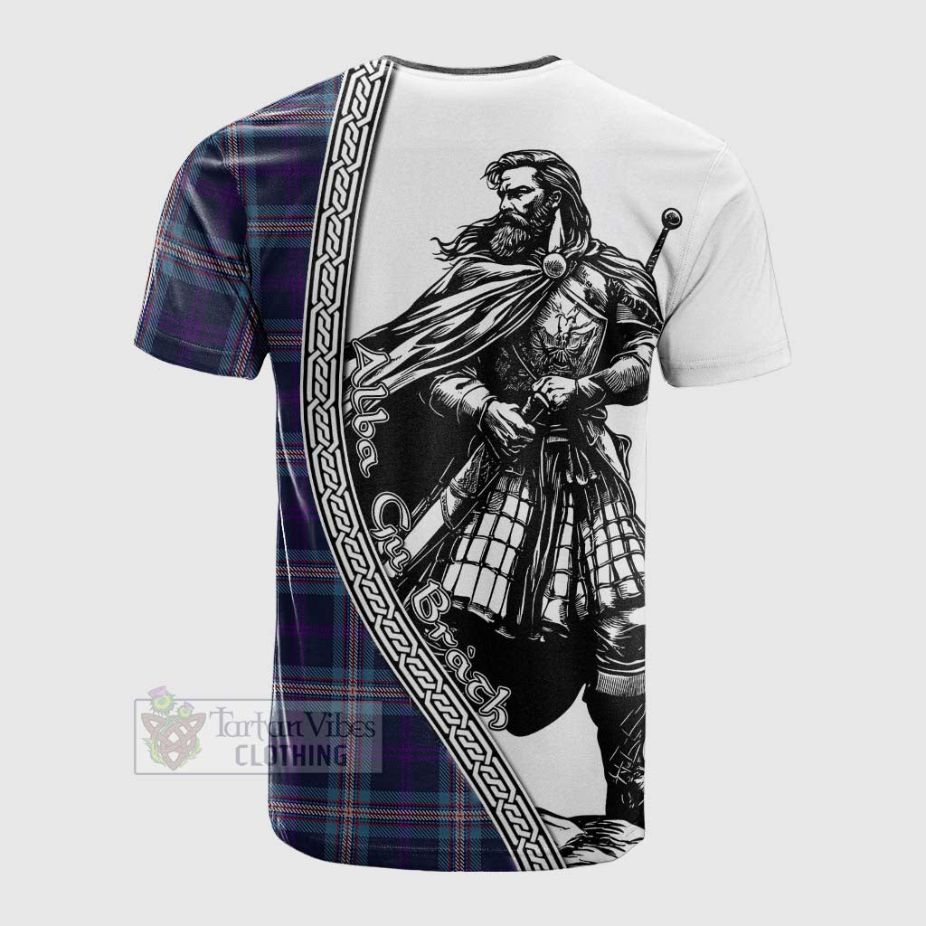 Tartan Vibes Clothing Nevoy Tartan Clan Crest Cotton T-shirt with Highlander Warrior Celtic Style