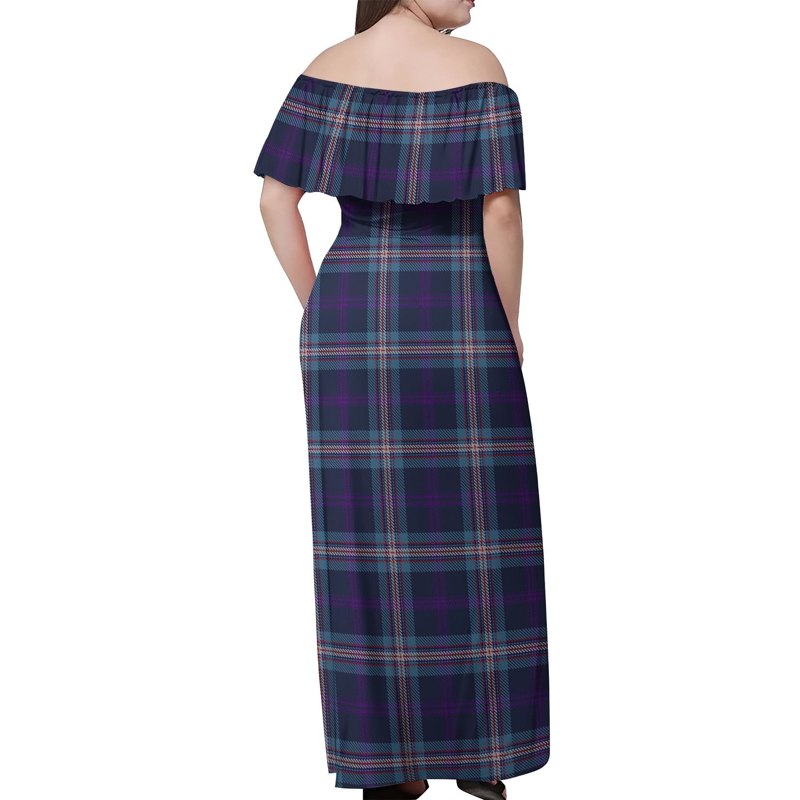 Nevoy Tartan Off Shoulder Long Dress - Tartanvibesclothing