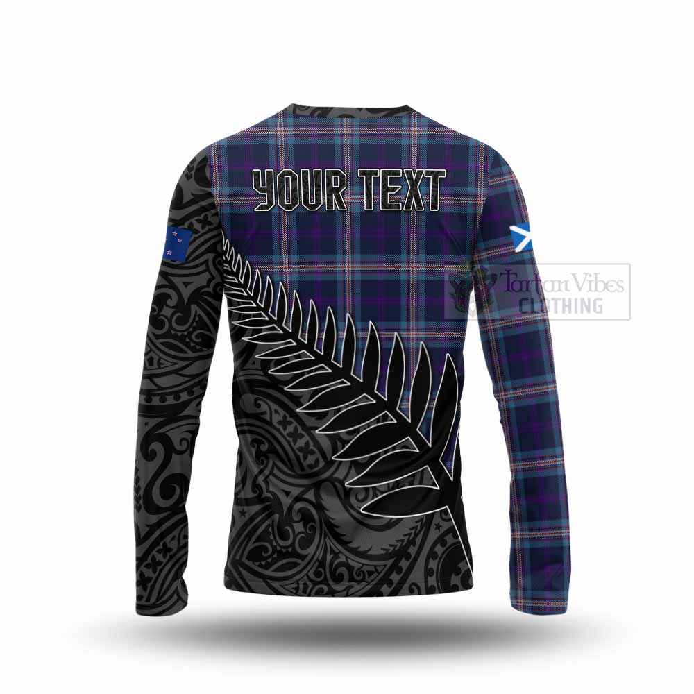 Tartan Vibes Clothing Nevoy Crest Tartan Long Sleeve T-Shirt with New Zealand Silver Fern Half Style