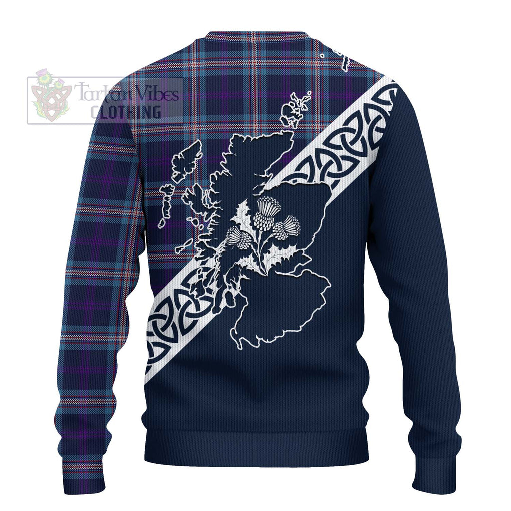 Tartan Vibes Clothing Nevoy Tartan Knitted Sweater Featuring Thistle and Scotland Map