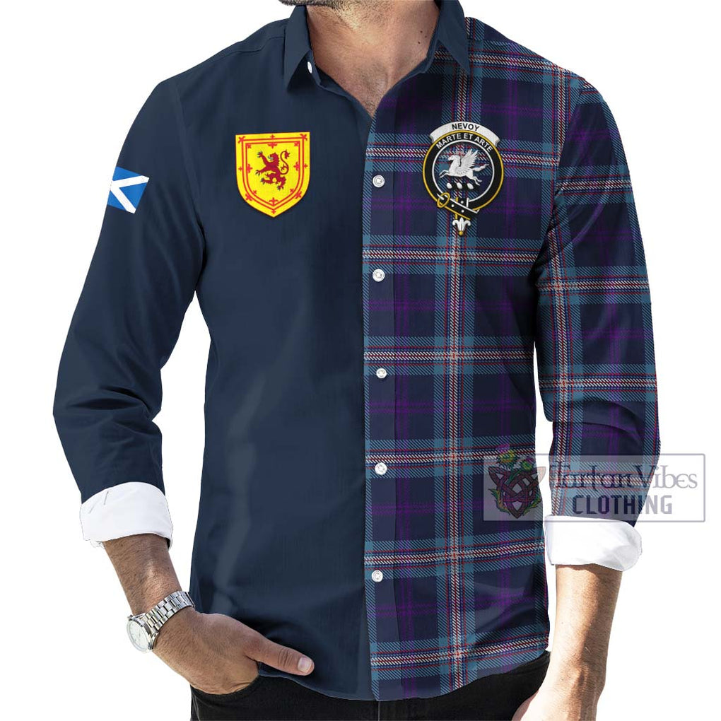 Tartan Vibes Clothing Nevoy Tartan Long Sleeve Button Shirt with Scottish Lion Royal Arm Half Style