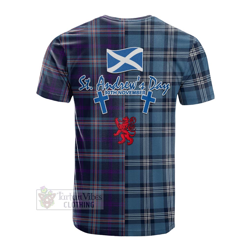 Tartan Vibes Clothing Nevoy Tartan Cotton T-shirt Happy St. Andrew's Day Half Tartan Style