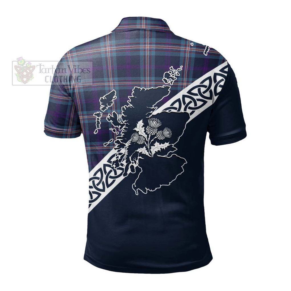 Nevoy Tartan Polo Shirt Featuring Thistle and Scotland Map