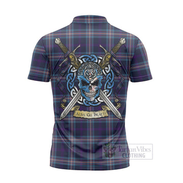 Nevoy Tartan Zipper Polo Shirt with Family Crest Celtic Skull Style