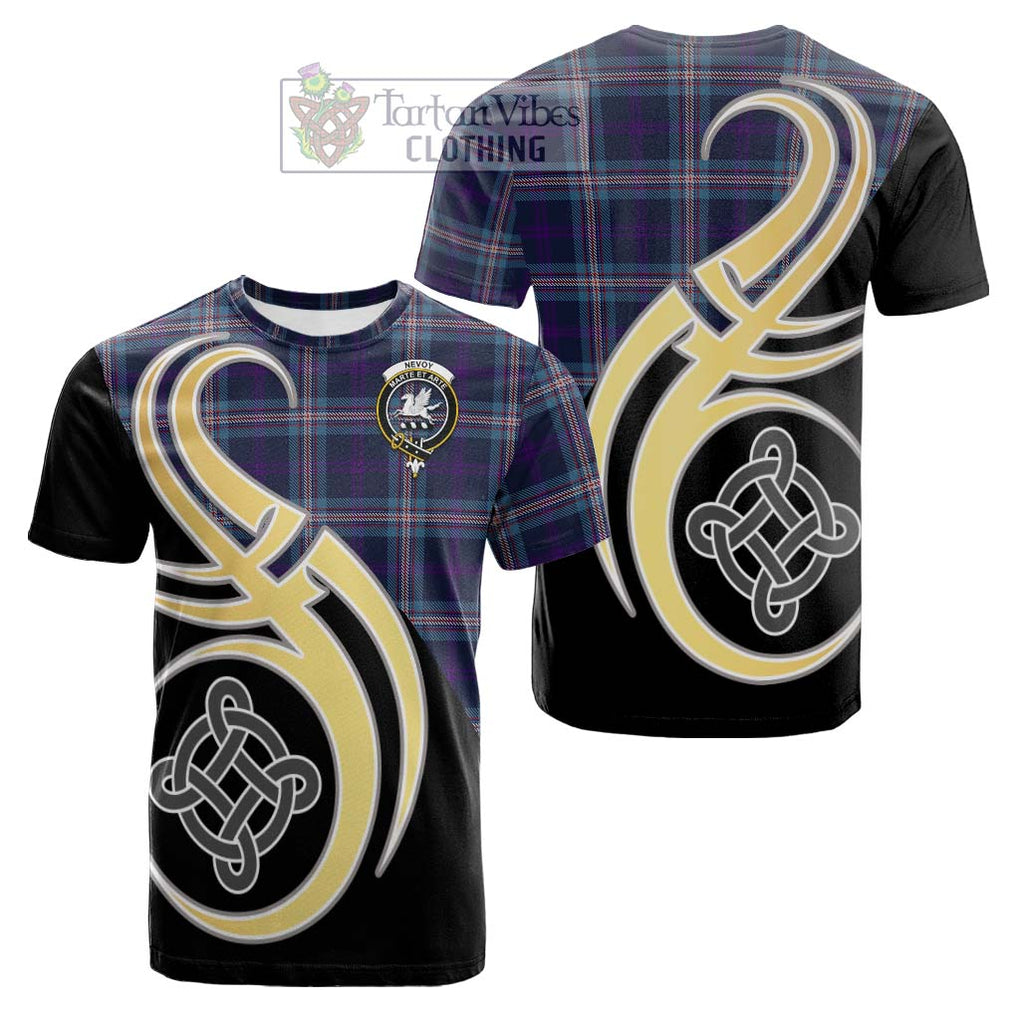 Tartan Vibes Clothing Nevoy Tartan Cotton T-shirt with Family Crest and Celtic Symbol Style