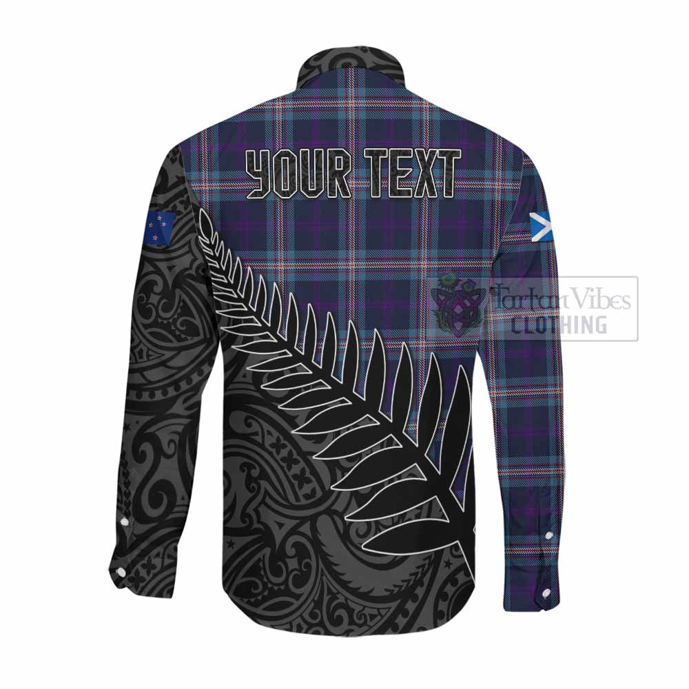 Tartan Vibes Clothing Nevoy Crest Tartan Long Sleeve Button Shirt with New Zealand Silver Fern Half Style