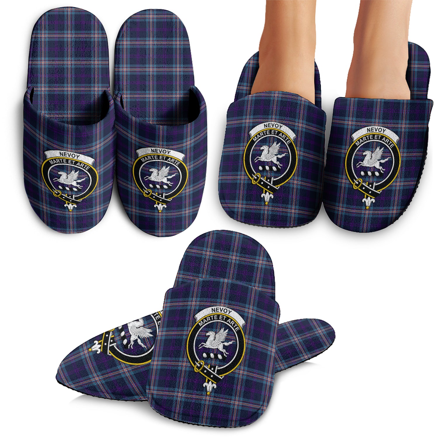 Nevoy Tartan Home Slippers with Family Crest - Tartan Vibes Clothing