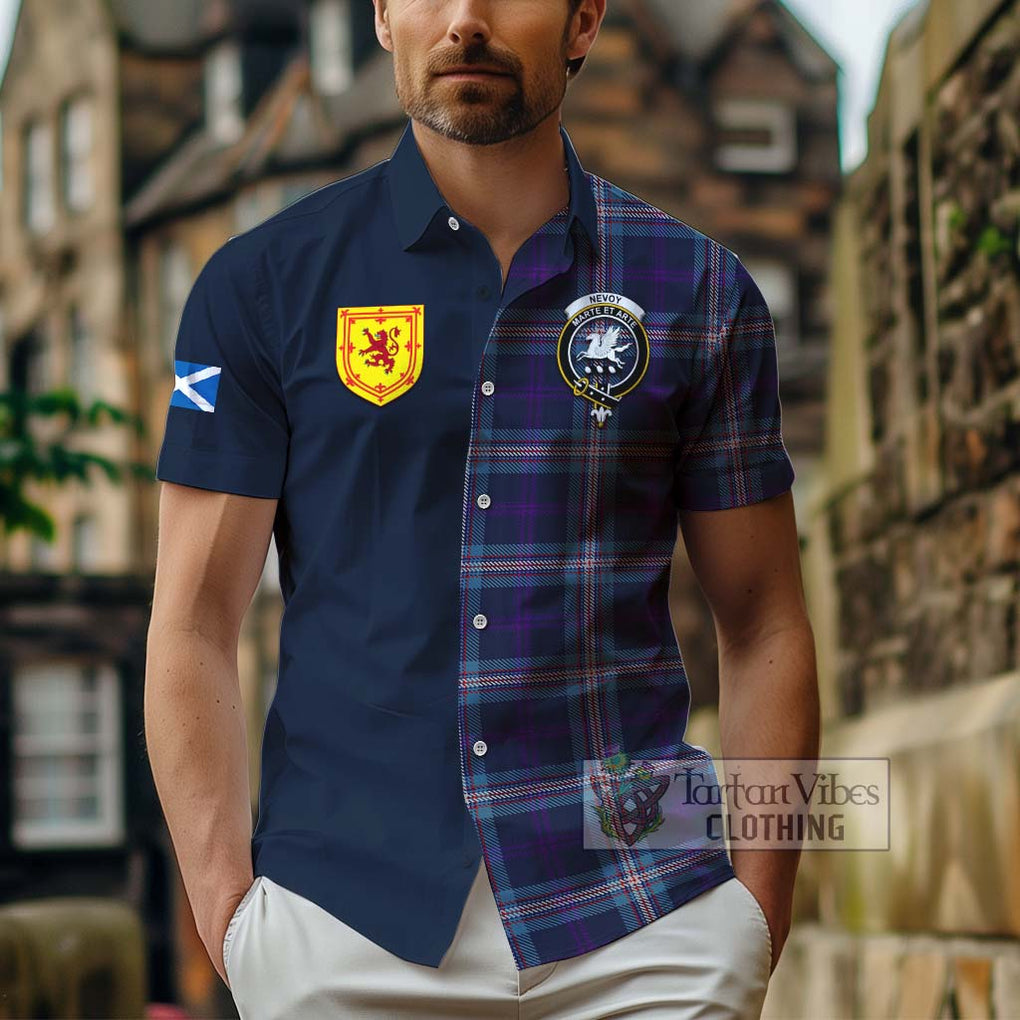 Tartan Vibes Clothing Nevoy Tartan Short Sleeve Button Shirt with Scottish Lion Royal Arm Half Style