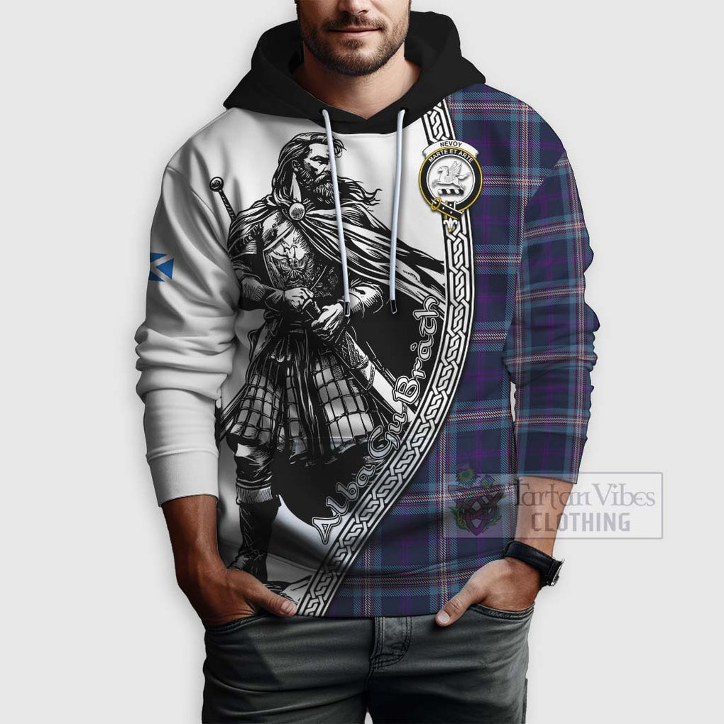 Tartan Vibes Clothing Nevoy Tartan Clan Crest Hoodie with Highlander Warrior Celtic Style