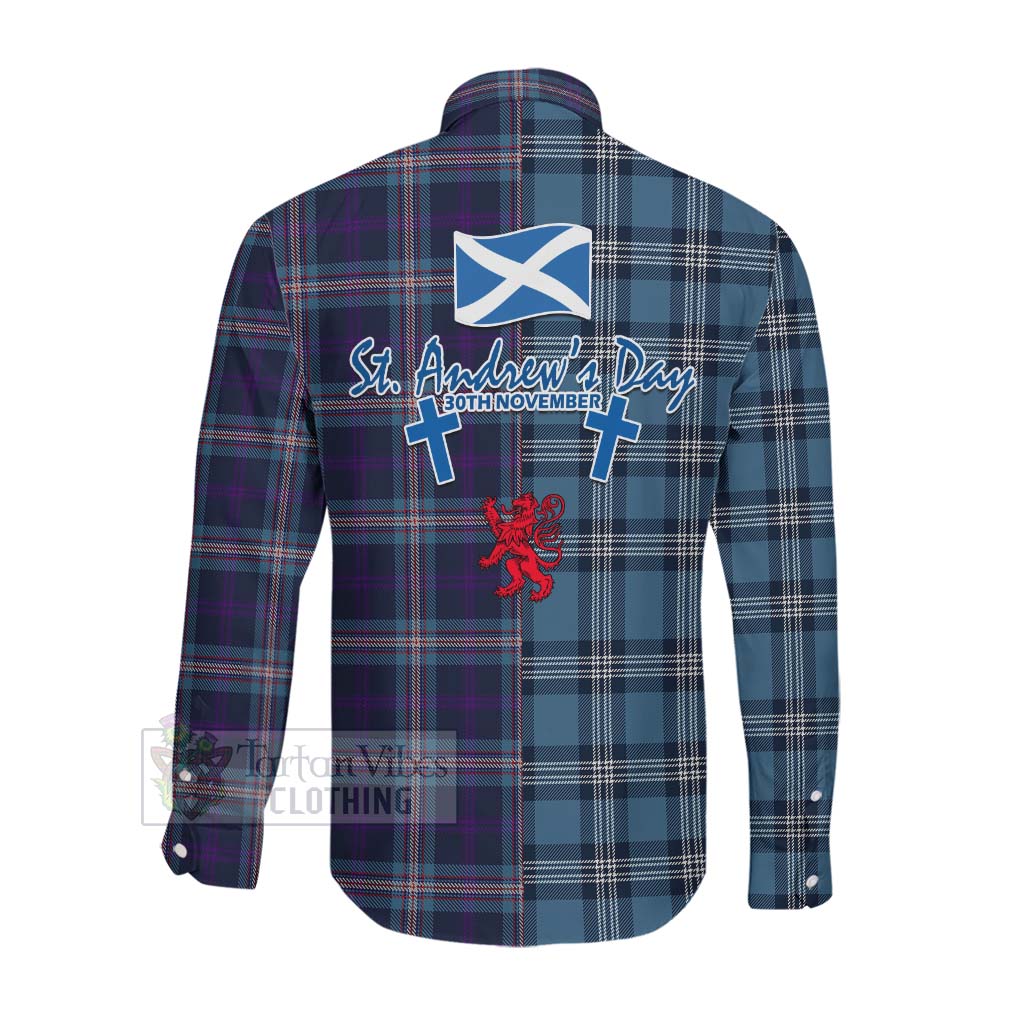 Tartan Vibes Clothing Nevoy Tartan Long Sleeve Button Shirt Happy St. Andrew's Day Half Tartan Style