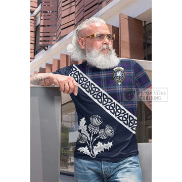 Nevoy Tartan Cotton T-shirt Featuring Thistle and Scotland Map