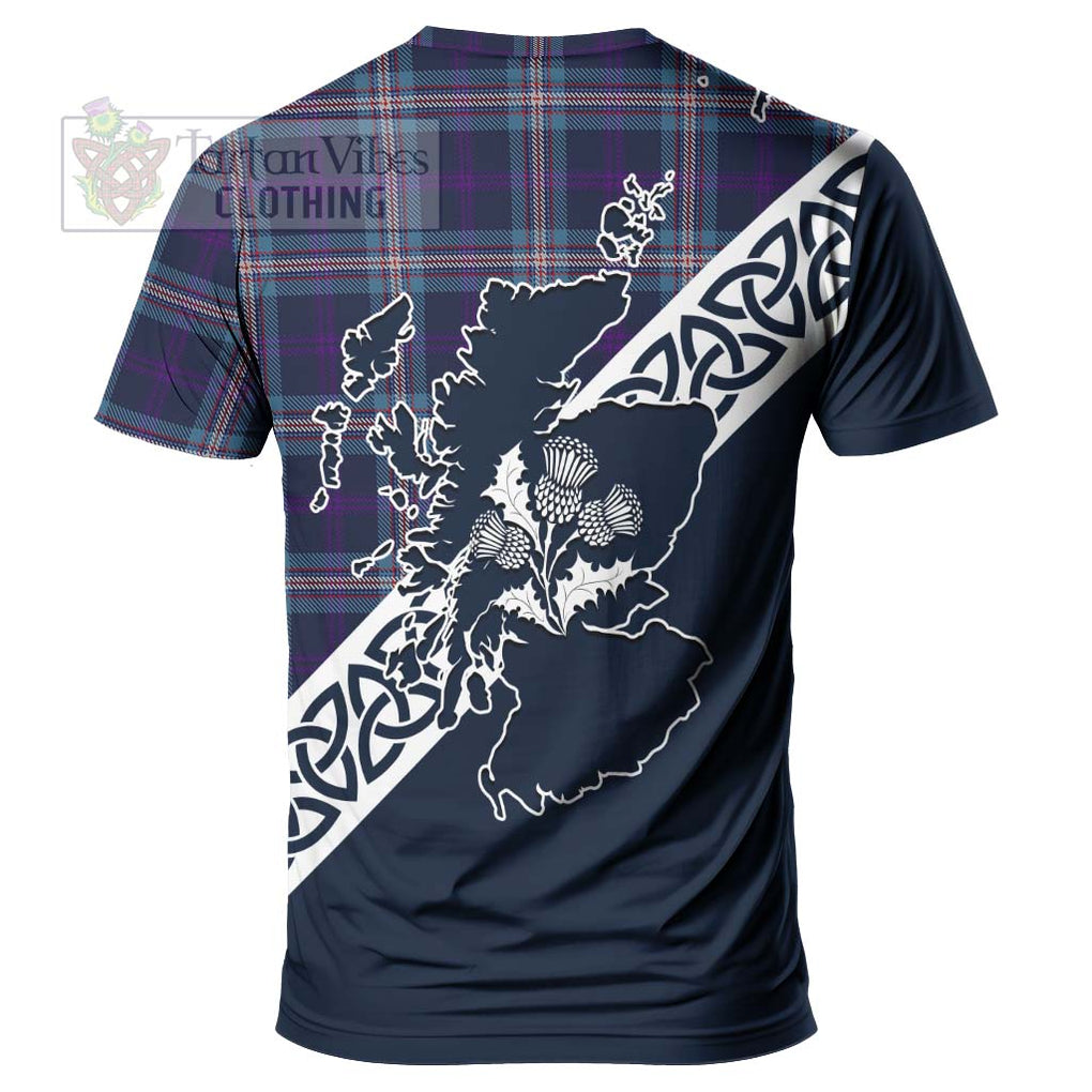 Nevoy Tartan T-Shirt Featuring Thistle and Scotland Map