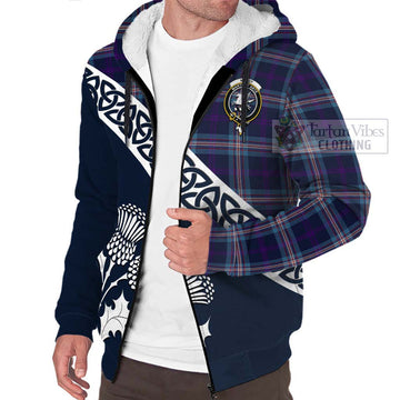 Nevoy Tartan Sherpa Hoodie Featuring Thistle and Scotland Map