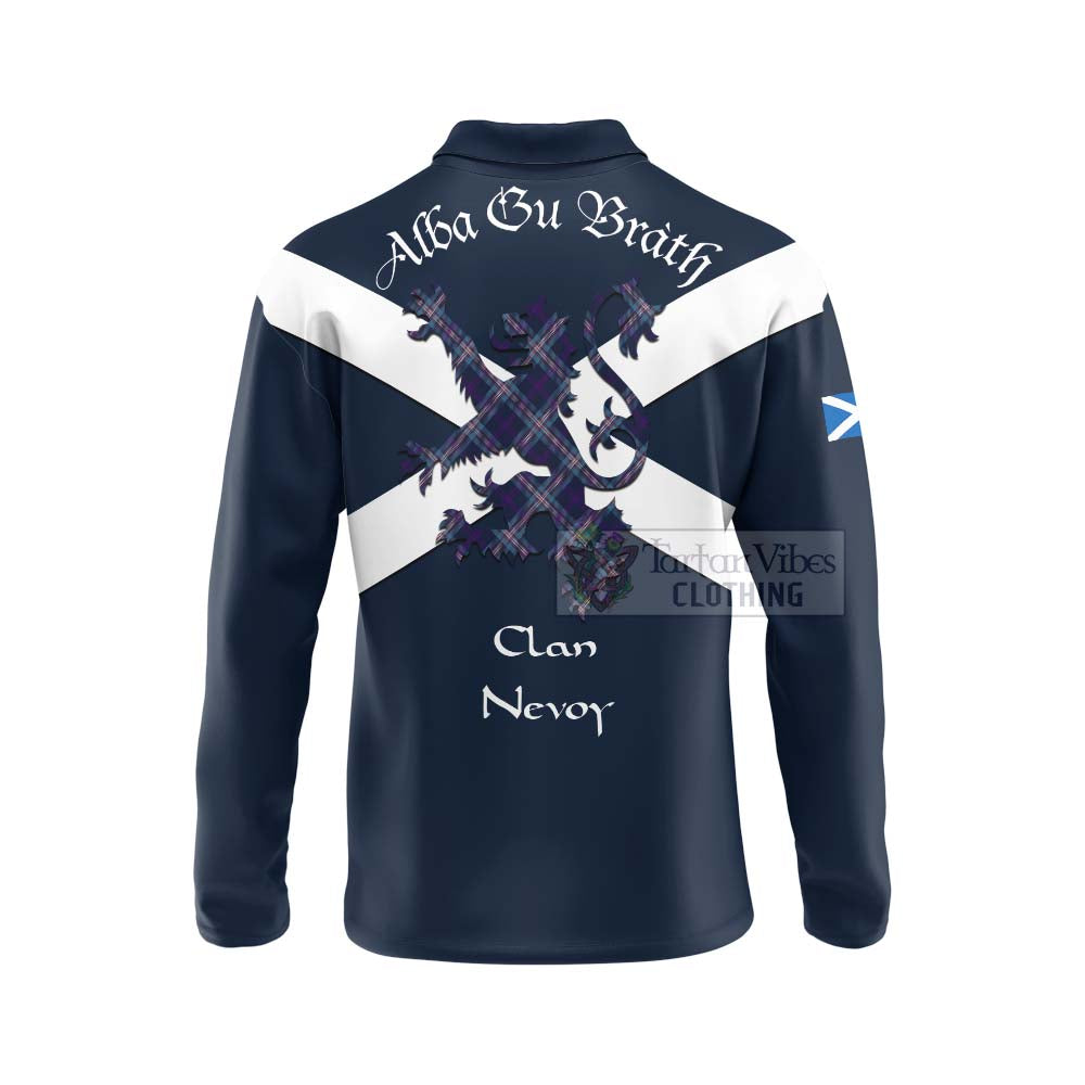 Tartan Vibes Clothing Nevoy Tartan Lion Rampant Long Sleeve Polo Shirt – Proudly Display Your Heritage with Alba Gu Brath and Clan Name