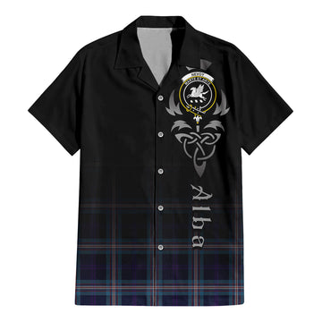 Nevoy Tartan Short Sleeve Button Up Featuring Alba Gu Brath Family Crest Celtic Inspired