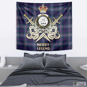Nevoy Tartan Tapestry with Clan Crest and the Golden Sword of Courageous Legacy