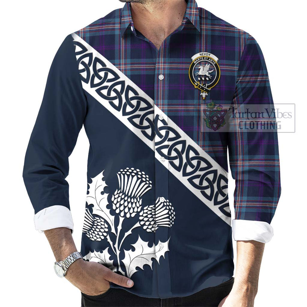 Tartan Vibes Clothing Nevoy Tartan Long Sleeve Button Shirt Featuring Thistle and Scotland Map