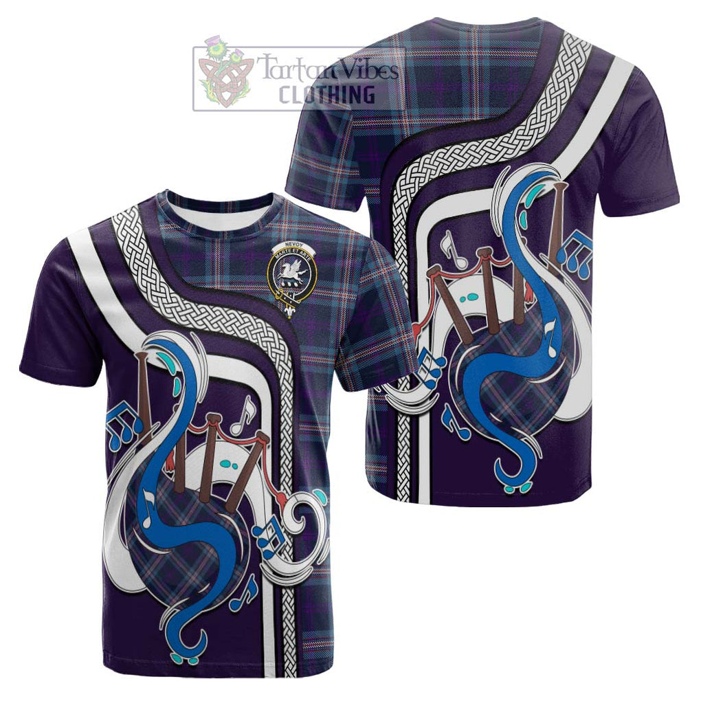 Tartan Vibes Clothing Nevoy Tartan Cotton T-shirt with Epic Bagpipe Style