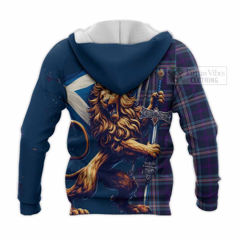 Tartan Vibes Clothing Nevoy Tartan Family Crest Knitted Hoodie with Scottish Majestic Lion