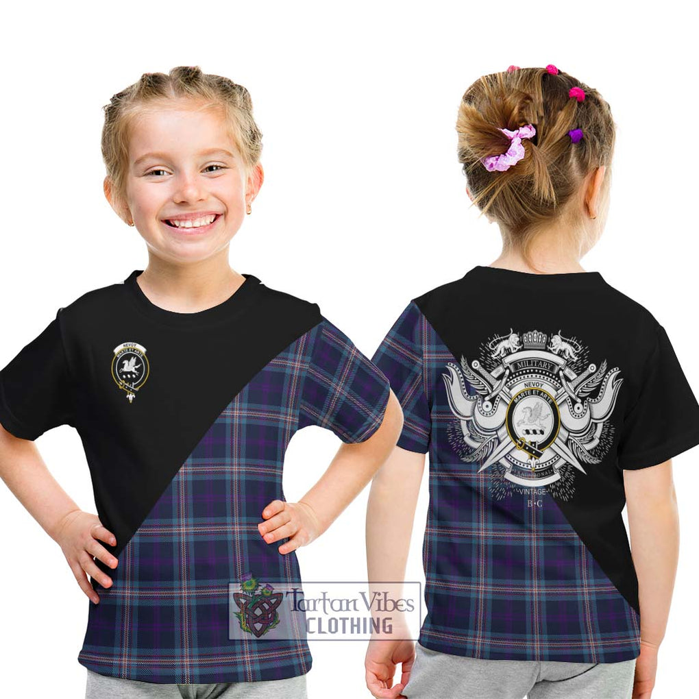 Nevoy Tartan Kid T-Shirt with Family Crest and Military Logo Style - Tartanvibesclothing Shop