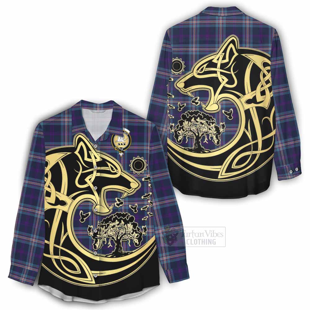 Tartan Vibes Clothing Nevoy Tartan Women's Casual Shirt with Family Crest Celtic Wolf Style