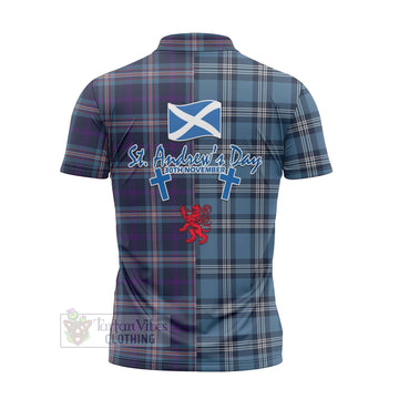 Nevoy Tartan Zipper Polo Shirt Happy St. Andrew's Day Half Tartan Style