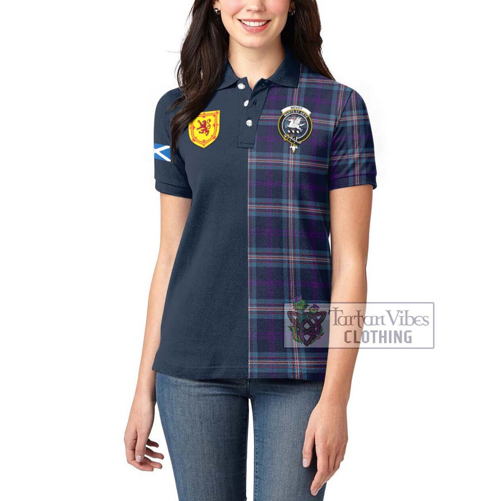 Tartan Vibes Clothing Nevoy Tartan Women's Polo Shirt with Scottish Lion Royal Arm Half Style