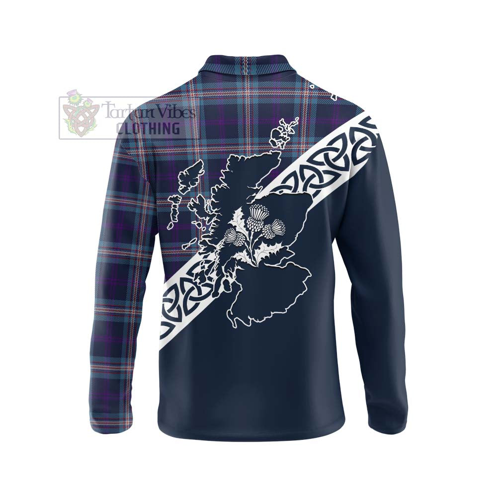 Tartan Vibes Clothing Nevoy Tartan Long Sleeve Polo Shirt Featuring Thistle and Scotland Map