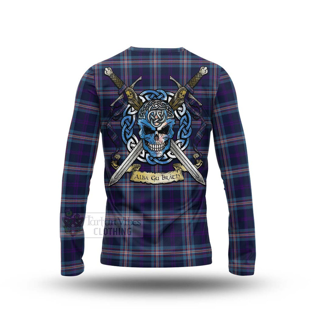 Tartan Vibes Clothing Nevoy Tartan Long Sleeve T-Shirt with Family Crest Celtic Skull Style