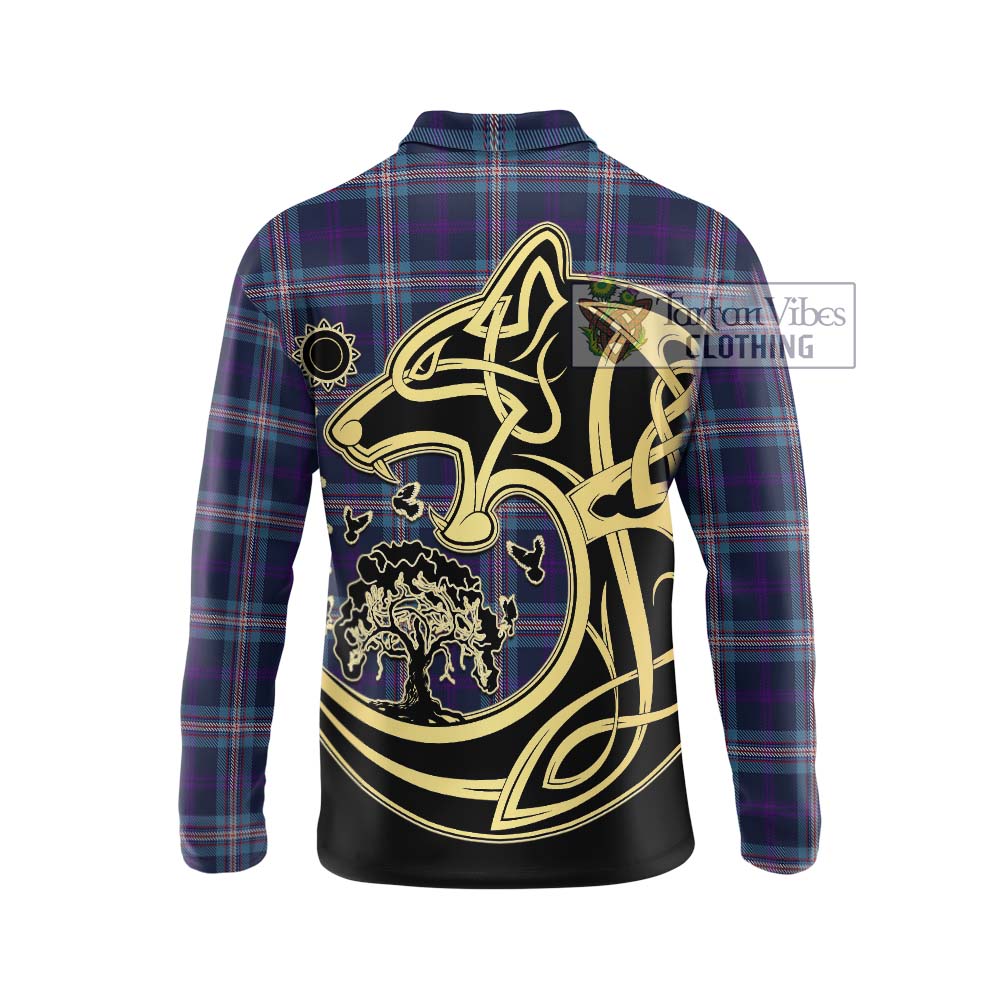 Tartan Vibes Clothing Nevoy Tartan Long Sleeve Polo Shirt with Family Crest Celtic Wolf Style