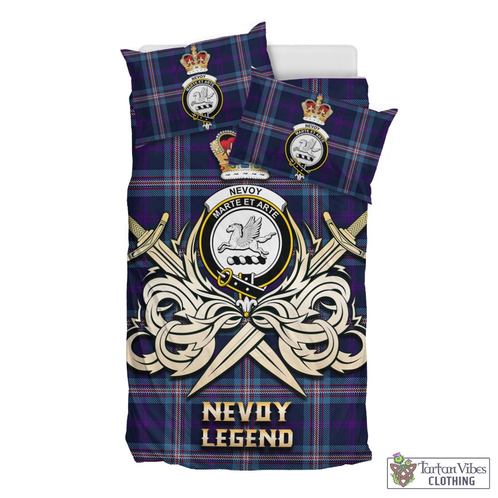 Tartan Vibes Clothing Nevoy Tartan Bedding Set with Clan Crest and the Golden Sword of Courageous Legacy