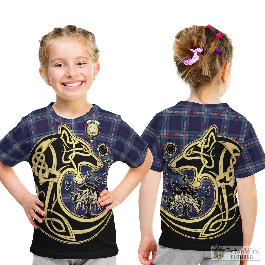 Tartan Vibes Clothing Nevoy Tartan Kid T-Shirt with Family Crest Celtic Wolf Style