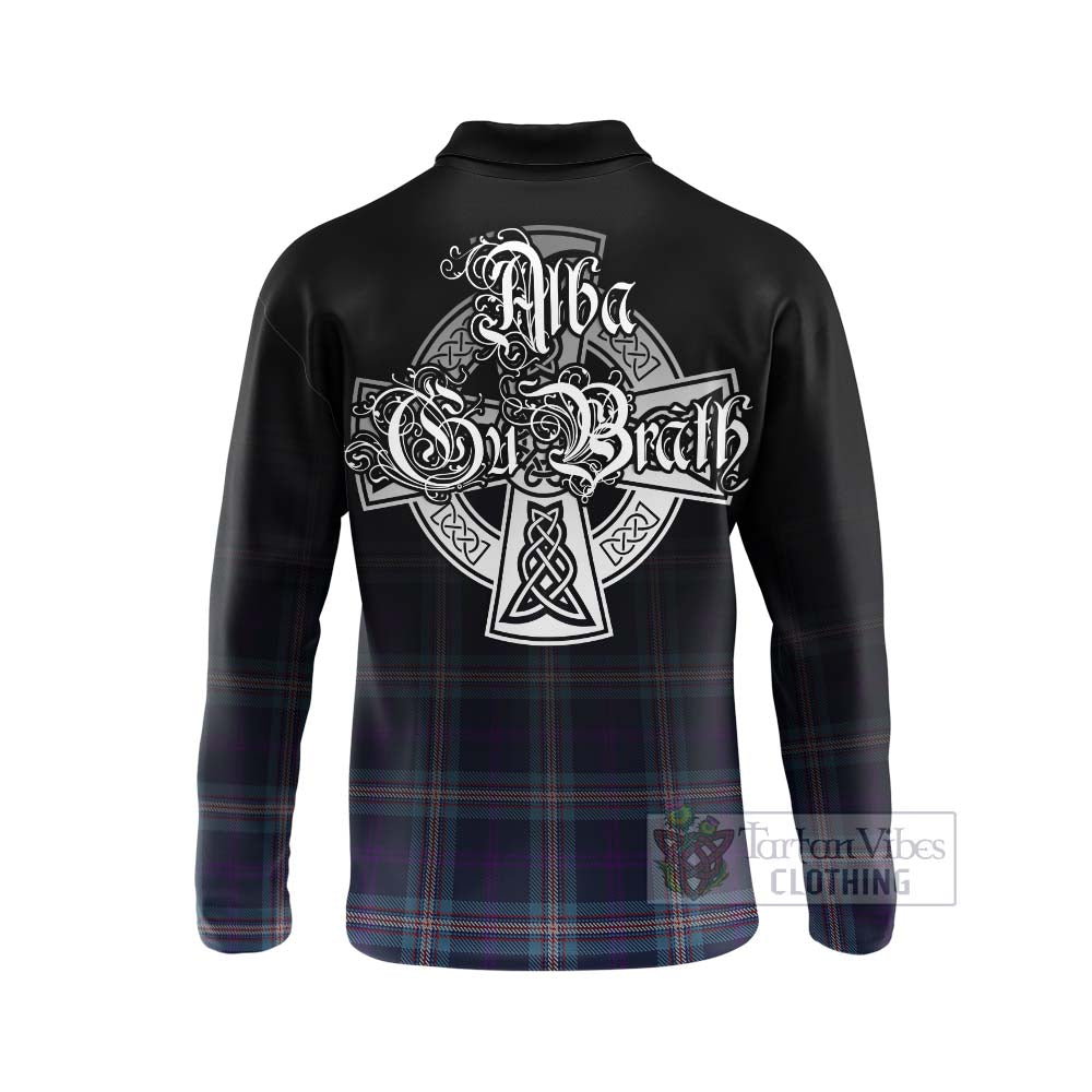 Tartan Vibes Clothing Nevoy Tartan Long Sleeve Polo Shirt Featuring Alba Gu Brath Family Crest Celtic Inspired