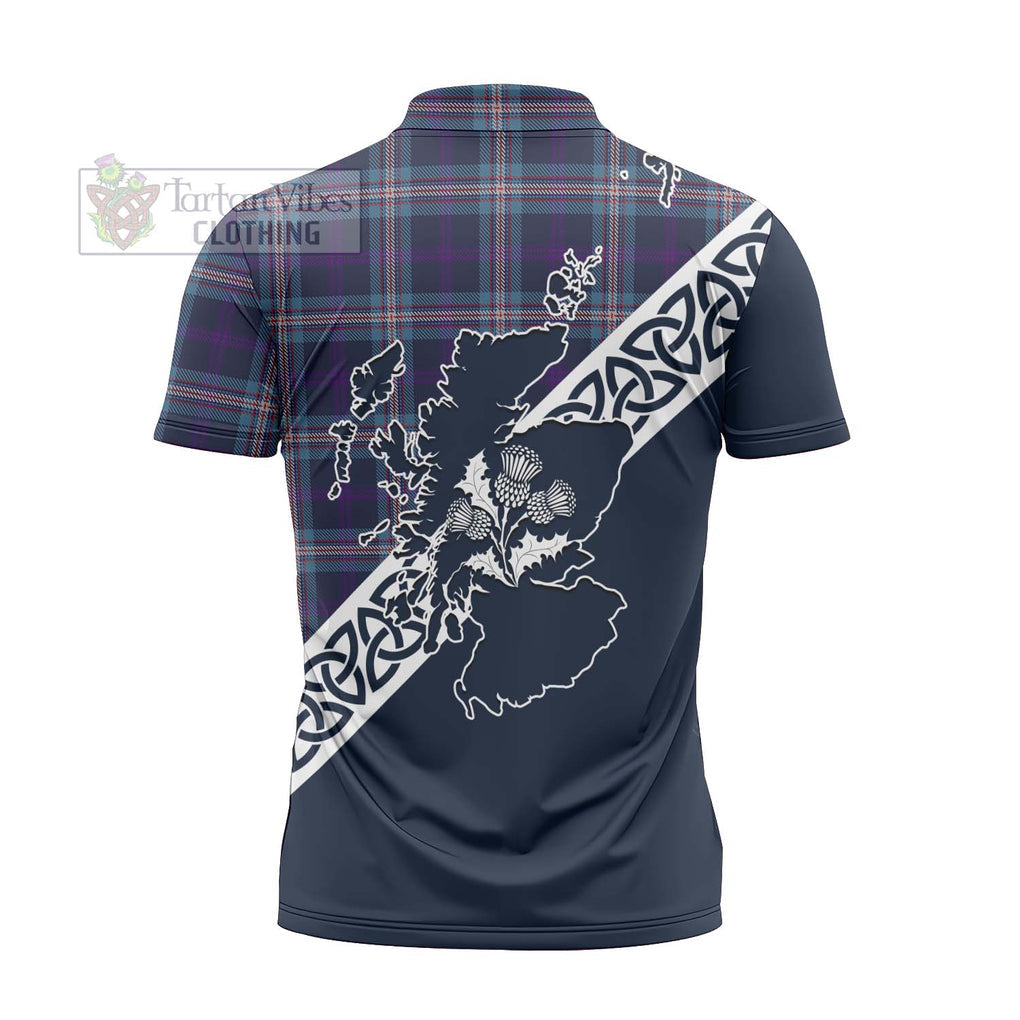 Tartan Vibes Clothing Nevoy Tartan Zipper Polo Shirt Featuring Thistle and Scotland Map