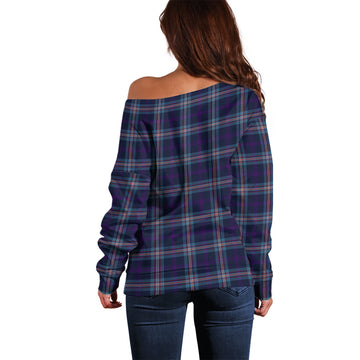 Nevoy Tartan Off Shoulder Women Sweater with Family Crest - Tartan Vibes Clothing