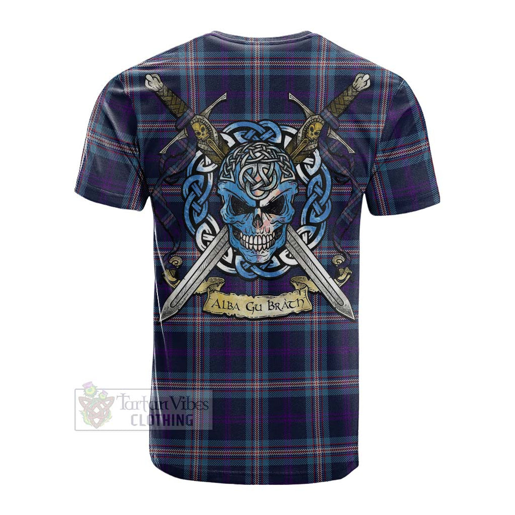 Tartan Vibes Clothing Nevoy Tartan Cotton T-shirt with Family Crest Celtic Skull Style