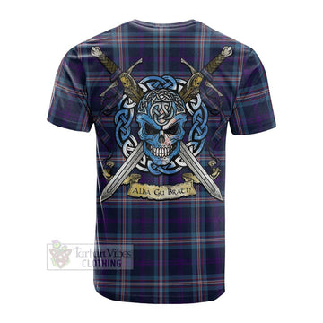 Nevoy Tartan Cotton T-shirt with Family Crest Celtic Skull Style