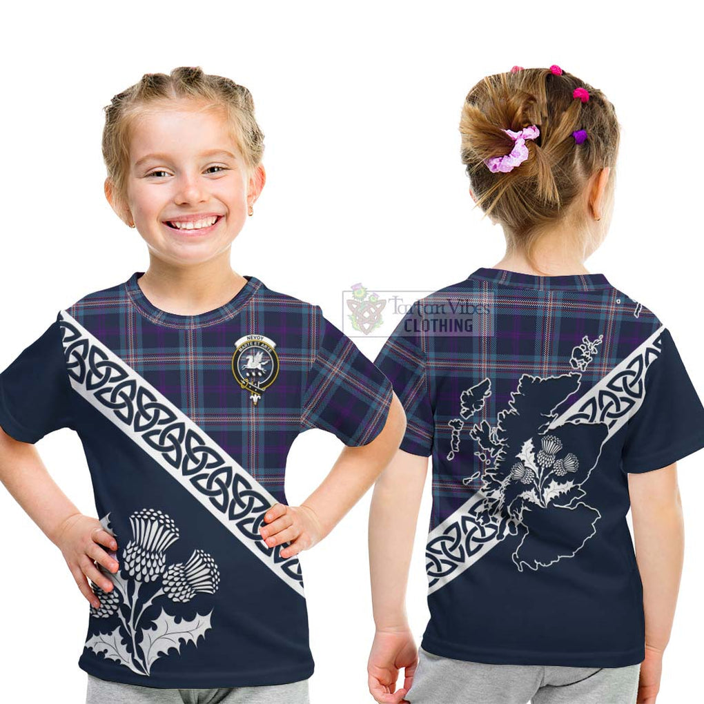 Tartan Vibes Clothing Nevoy Tartan Kid T-Shirt Featuring Thistle and Scotland Map