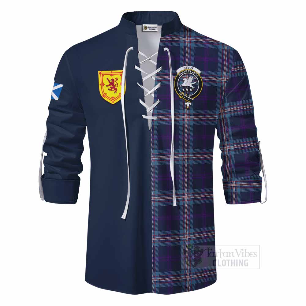 Nevoy Tartan Ghillie Kilt Shirt Alba with Scottish Lion Royal Arm Half Style