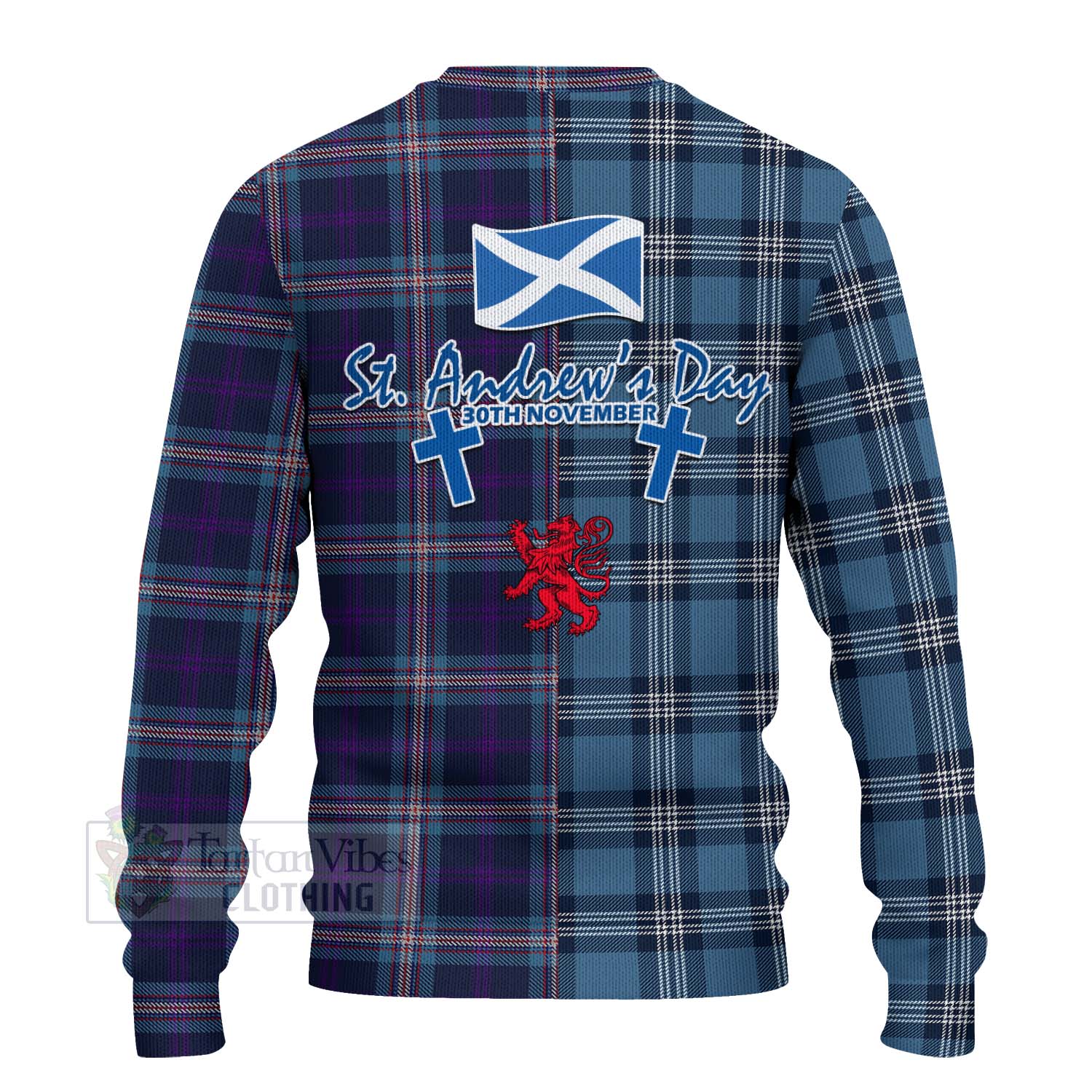 Tartan Vibes Clothing Nevoy Tartan Knitted Sweater Happy St. Andrew's Day Half Tartan Style